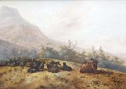 Jacobus Mancadan Mountain landscape with shepherds Germany oil painting artist